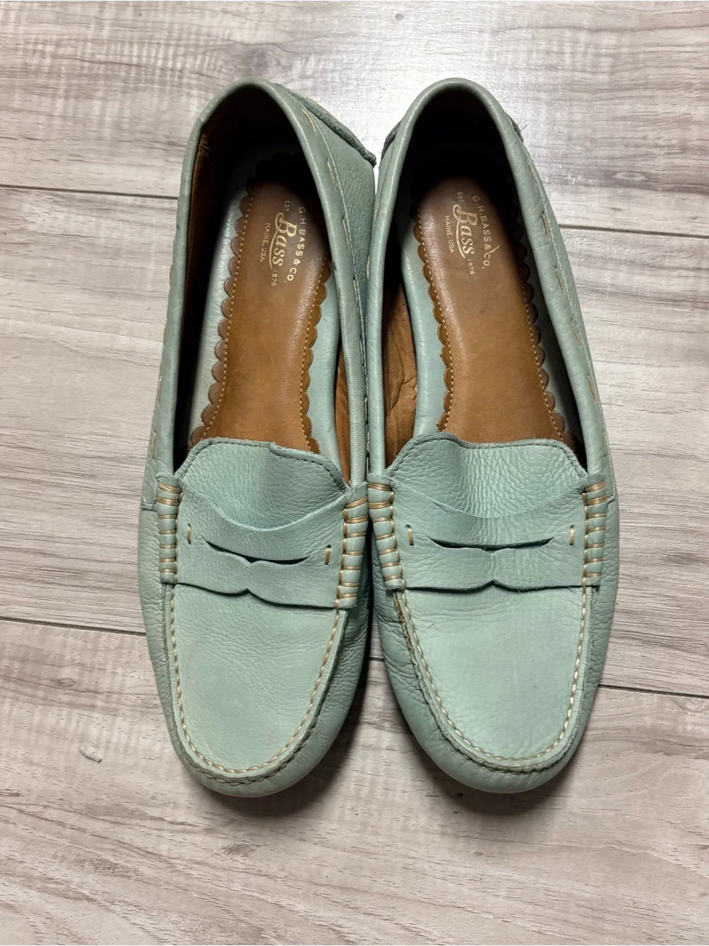 Bass Mint Green Leather Penny Driving Loafers - Women's Slip-On